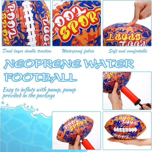 2 Pieces Waterproof Water Football for Kids, 9 Inch Beach Football for Pool Game, Dark Blue and Orange