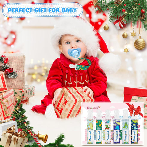 Smlpuame Girl,6 Pack Gifts(Dinosaur-2) Baby Pacifier Clip for Boys Stylish Binky Clips Strap,Paci Holder with Clips