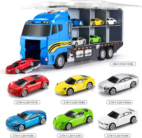 TEMI Transport Cars Carrier Set Toys with Play Mat, Die-cast Vehicles Truck for Kids Age 3-9
