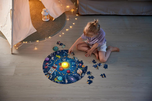 Hape Solar System Puzzle with Glowing LED Sun for Kids