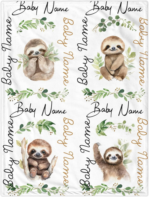 Novusopt Monogrammed Sloth Blanket Baby Blanket with Name Personalized Sloth Receiving Blankets Girl Baby Boy Blankets