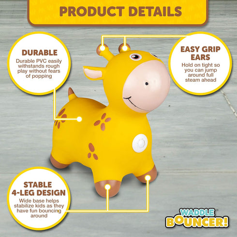 WADDLE Bouncy Hopper Inflatable Hopping Animal - Indoor/Outdoor Toy for Toddlers, Pump Included, Ages 2 Years Up