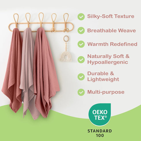 100% 47 47 Inch Cozy Organic Cotton Muslin Baby Blanket - x Breathable Muslin Baby Girl Blanket, Hypoallergenic