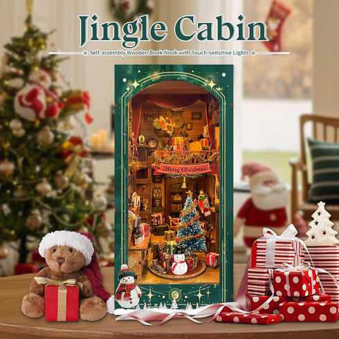 14+ (SQ-34) DIY Book Nook Kit - Christmas Wooden Miniature House Kit Rotating Decor, Gift for Dollhouse Kit - Jingle