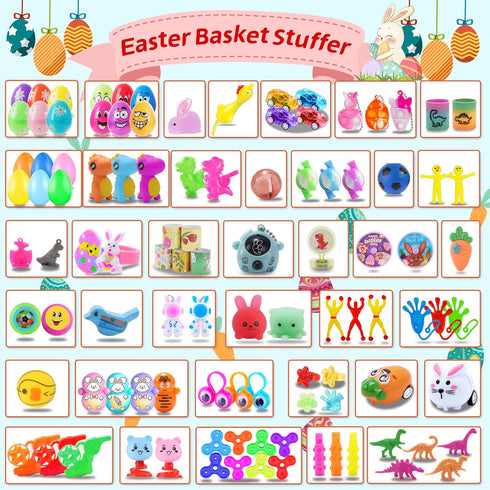 Jookamar 165PCS Prefilled Easter Eggs with Toys Inside, Easter Eggs Fillers Basket Stuffers Easter Hunt Games Party