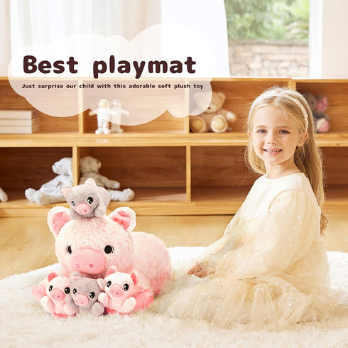 IKASA Mommy Pig Stuffed Animal Mom and Baby Plush Toy, Cute 16" Soft Small Fluffy Mama Family Set Toy