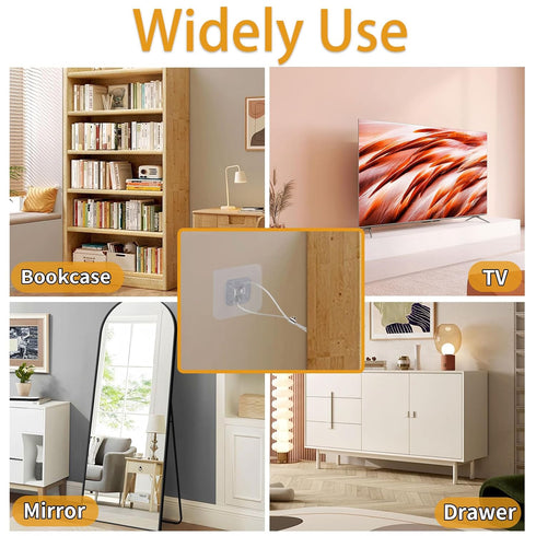 WRICHEAR 10 Packs Adjustable TV Safety Stainless Straps, No-Drill Adhesive Anti-Tip Furniture Anchors for Baby