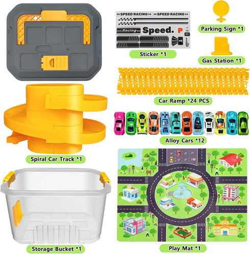 Playset Set 12 2 3 4 5 1-3 2-4 Toy Car Track Storage - Car Toys Race Including Diecast Cars, PlayMat, Race Tracks, Car