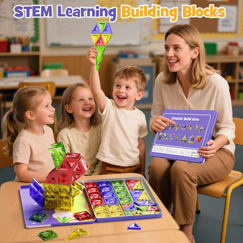 60pcs 3+ WMXDU Large Diamond Magnetic Tile, Magnetic Building Blocks Magnet Toy with Iron Box, STEM Educational