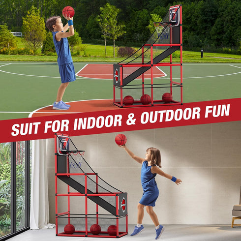 Basketball Arcade Game Indoor Outdoor, Kids Basketball Hoop with 4 Balls & Pump, Single Shot Basketball Game at Home,