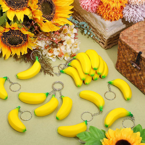 Jexine 40 Pack Banana Keychains Stretchy Fidget Toys for Birthday Party Favors School Supplies