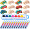 Leitee 24 Sets Unfinished Paintable Wooden Cars DIY Toys with Watercolor Paint for Woodworking Crafts