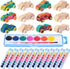Leitee 24 Sets Unfinished Paintable Wooden Cars DIY Toys with Watercolor Paint for Woodworking Crafts