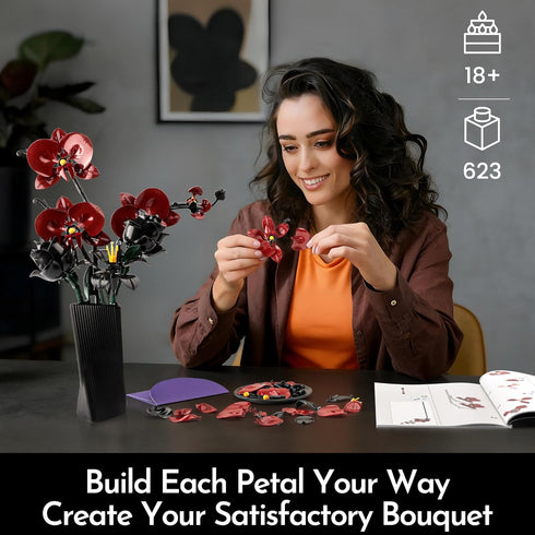Set (623 Mothers Day Orchid Rose Flower Bouquet Building for Adults, Gifts for Mom Wife Women Couple Girlfriend Teen
