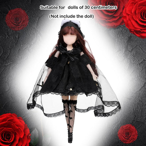 6 Pcs Gothic Doll Clothes & Accessories, 11.81'' Black Outfits, Wedding Tutu Ballet Dress for Girl Doll Party