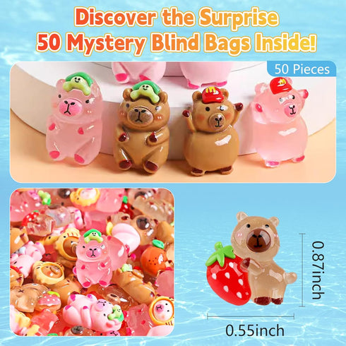 50 Packaged Pcs Random Mini Capybara with Glow in the Dark Feature, Individually Blind Bags Cute Collectible Resin Toys