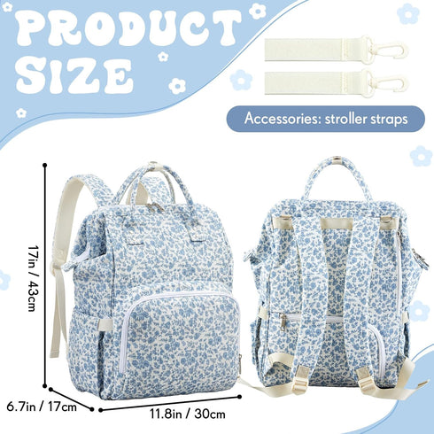 Sunnymove Backpack Backpack Blue Corduroy Floral Diaper Bag for Mom Large Capacity Multifunction Travel for Women, Cute