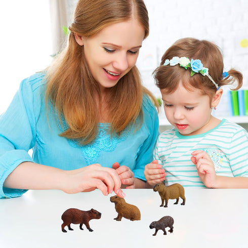 FLORMOON 4pcs Animal Figures, Plastic Capybara Figurines for Science Project and Birthday Cake Topper for Kids