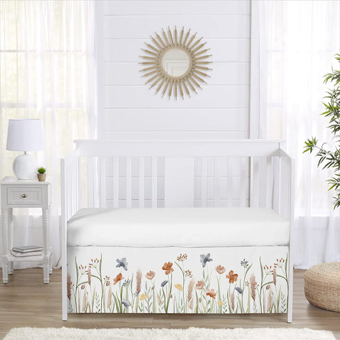 Sweet Jojo Designs Boho Floral Garden Flower Baby Crib Skirt Bed Dust Ruffle Bedskirt for Nursery Sage Green Watercolor