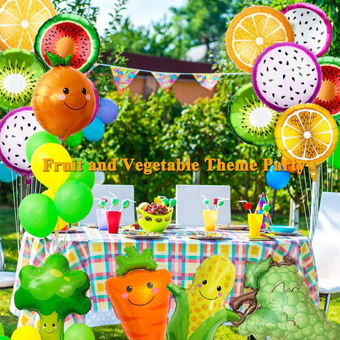 12PCS Fruit Vegetable Foil Helium Mylar Balloons, Party Decoration Supplies for Baby Shower Birthday Christmas Kids