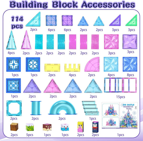 114pcs Kids,3D 3-5 4-8,STEM SKTMYY Magnetic Tiles for Diamond Princess Ice Castle, Magnetic Tiles Age Educational Toys