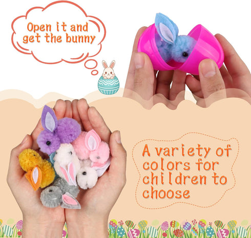 24 Pack Easter Egg Fillers with Easter Bunny Plush, Easter Eggs with Toys Inside, Mini Stuffed Animals Filled Easter