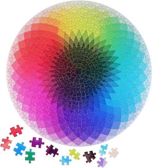 Vaguelly 1000 Piece Jigsaw Puzzle - Gradient Color Changing Rainbow Circle Puzzle for Adults & Teens