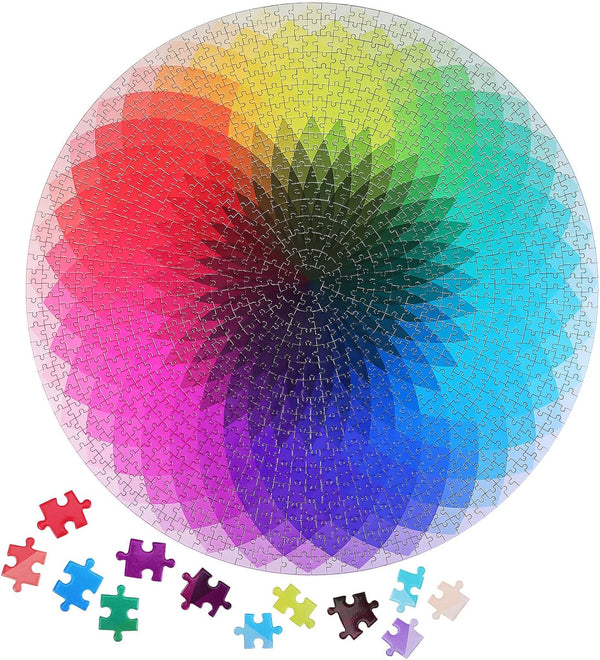 Vaguelly 1000 Piece Jigsaw Puzzle - Gradient Color Changing Rainbow Circle Puzzle for Adults & Teens