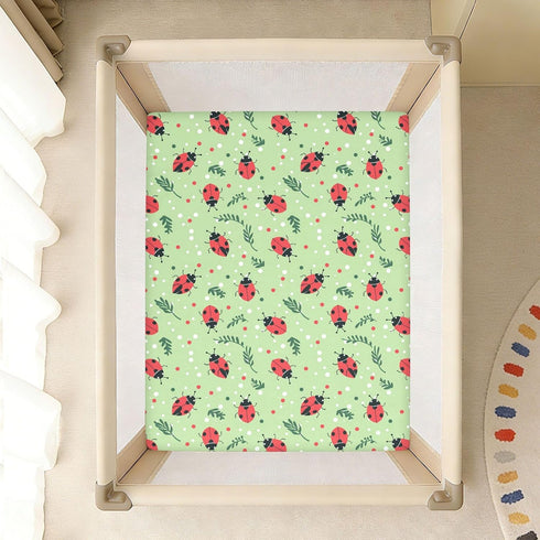 miaozhen 1 Pack 52x28 Cotton Baby Crib Sheets for Boys Girls Soft Breathable Green Playful Ladybugs Toddler Mattress