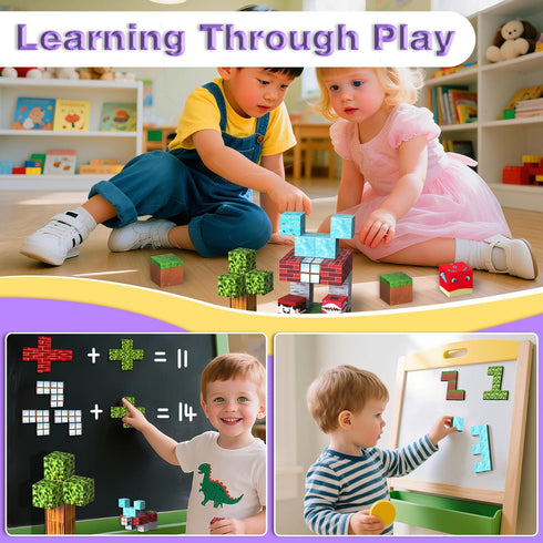35 SKTMYY Magnetic Blocks, Travel Toys for Kids, Portable PCS Magnet Building Cubes with Metal Storage Box, Educational