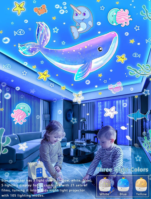 Eigther 21 Sets 1-14 360 of Films, Projector Night Light for Kids Bedroom, Ceiling, Baby Night Light Projector, Star