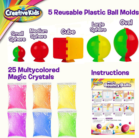 25 5 43 Creative Kids Magic Bouncy Balls - DIY STEM Toys - Science Kit for Kids - Multicolor Bags & Molds Makes Up