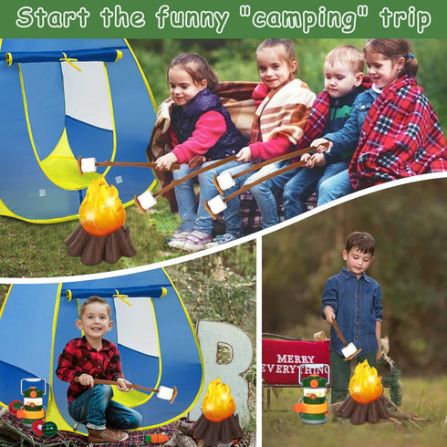 MITCIEN Kids Play Tent with Campfire, Oil Lantern with Sound, Cut Up Fruits, Marshmallow, Pretend Camping Toys for 3-6+