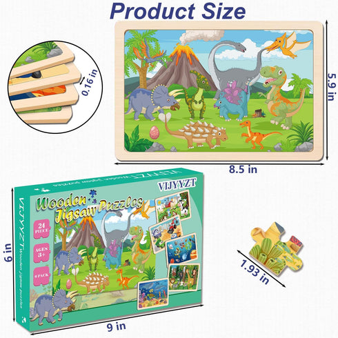 Wooden Puzzles for Kids Ages 3-5 - 6 Packs 24 PCs Jigsaw Puzzles - Educational Brain Teaser Toys