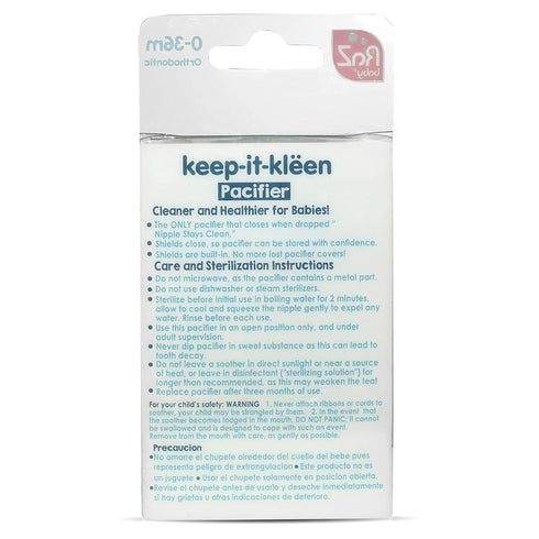 2-Pack 0-36 RaZbaby Keep-It-Kleen Baby Pacifier Closes When Dropped - BPA-Free Silicone Orthodontic Nipple, Ideal