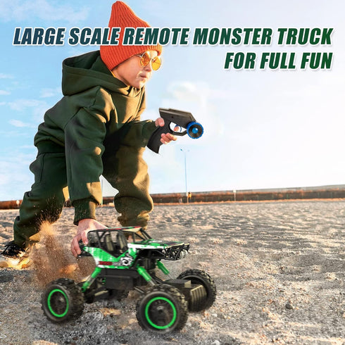 1:14 4WD DOUBLE E Scale Large Remote Control Car Monster Trucks with Head Lights, Off-Road All Terrain RC Car