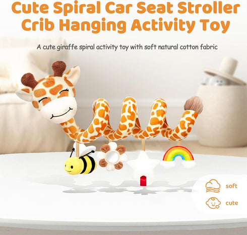 6-12 Stuffed Spiral Car Seat Baby Toys Months, Infant Giraffe Sensory Toys Hanging Stroller Accessories, Newborn Shower