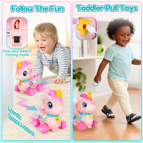 WixbFyn 6-12-18 Tummy Baby Unicorn Toy Months with Music & Lights Explore Bilingual Educational For Toddler Sensory