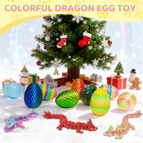 KVERM 12PCS 3D 3D Printed Easter Eggs with Dragons Inside, Easter Surprise Dragon Eggs, Printed Animals, Easter Basket