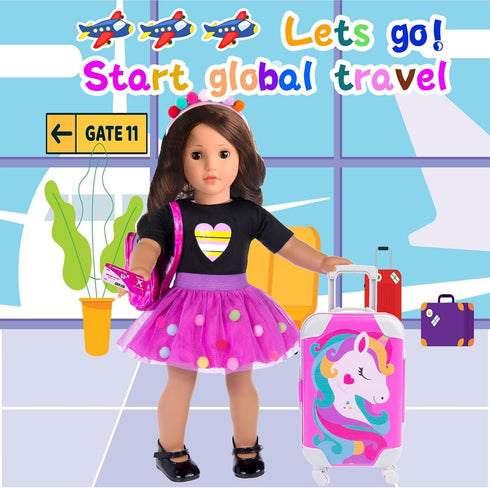 18 Inch Set 18" Backpack, ebuddy Doll Clothes and Accessories - Travel Suitcase Play for Dolls, Includes Clothing