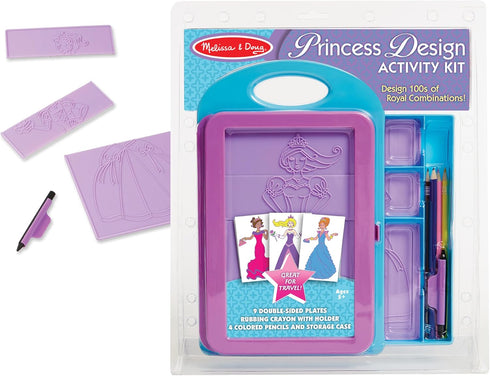 9 4 Melissa & Doug Princess Design Activity Kit - Double-Sided Plates, Colored Pencils, Rubbing Crayon