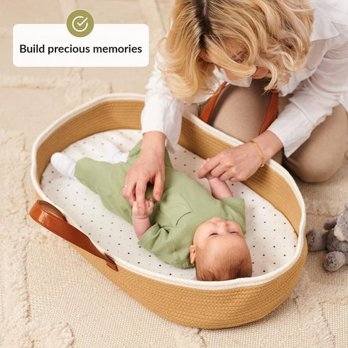 LittleLaughs Moses Basket for Babies with Muslin Blanket | Changing Basket for Baby Dresser | Portable Basket for Your