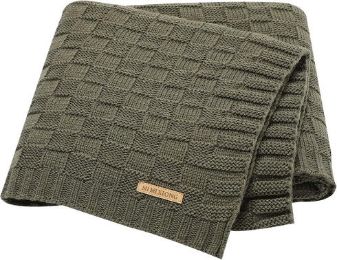 LAWKUL Baby Blankets Cable Babe Checkered Soft Cuddle Newborn Infants Receiving Swaddle, Dark Green 40"x30"