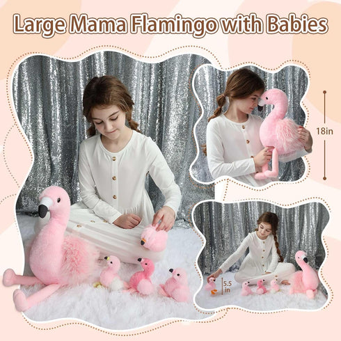 Animals-18in Mommy 4 MorisMos Plush Flamingo Stuffed Stuffed Flamingo with Baby Bird Toys for Girls Boys,Pink Bird