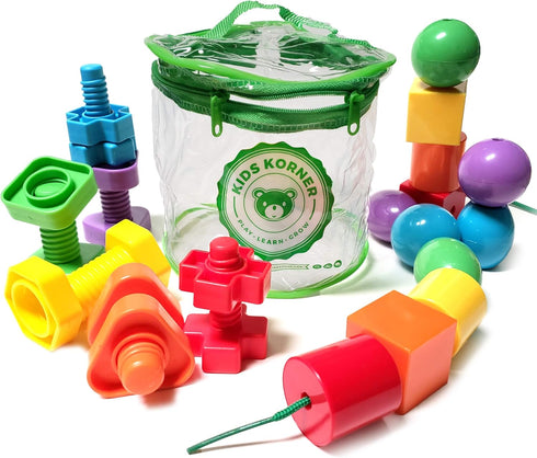 Jumbo Beads & Bolts Game Set - 2-in-1 Fine Motor Matching Educational