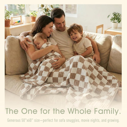 6-Layer 50x60 Muslin Toddler Blanket - Made with Organic Cotton, Large Crib Quilt & Bedding for Kids & Moms (Coffee