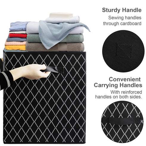 Toy Chest Box Storage Bins for Kids, Large Collapsible Organizer with Fabric Flip-Top Lid & Handles, Black 24.5x13x16