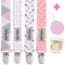 Dodo Babies Pacifier Clip with Case Set, 5-Piece Set, Pink & Gray Prints, Universal Binkie Clip & Holder