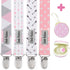Dodo Babies Pacifier Clip with Case Set, 5-Piece Set, Pink & Gray Prints, Universal Binkie Clip & Holder