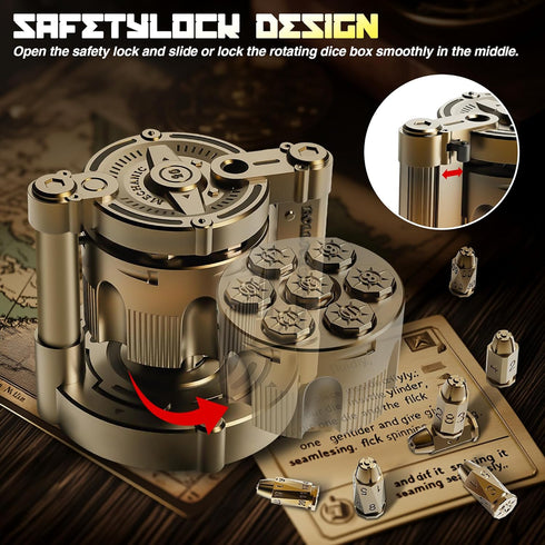 YNWML Set, 7 Metal Dice Piece Polyhedral Bullet Dice with Spinning Revolver Cylinder Case, Fidget Toy for Stress